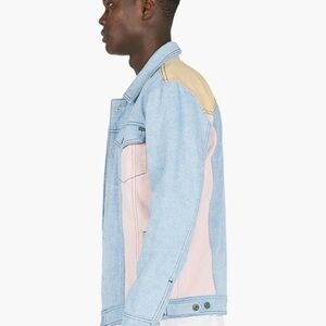Colorblock Denim Jacket - Light Blue & Pink with Tan Accents